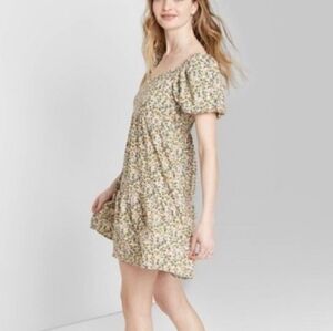 Wild Fable Dress Floral Yellow Purple Flowers Baby Doll Puffy Sleeves Boho